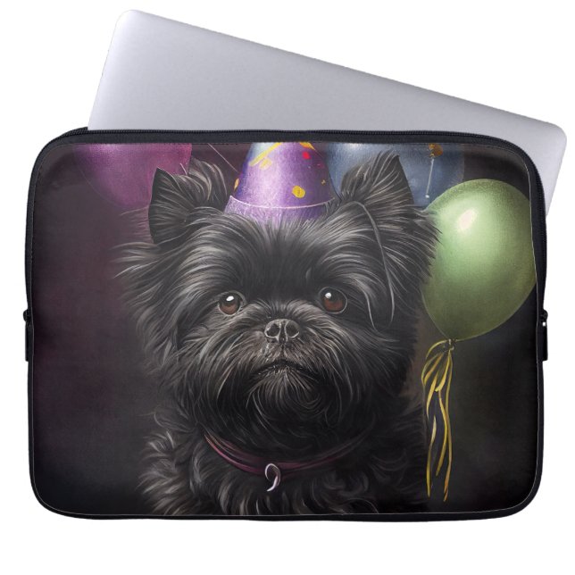 Funda Para Portátil Globos de cumpleaños de Affenpinscher Dog (Frente)
