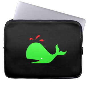 Funda Para Portátil Glow_Spouty Ballena brillante verde, roja sobre ne