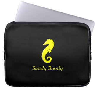 Funda Para Portátil Glow_Yellow-on-Black Seahorse_personalized