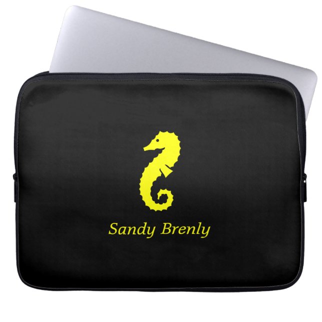 Funda Para Portátil Glow_Yellow-on-Black Seahorse_personalized (Frente)