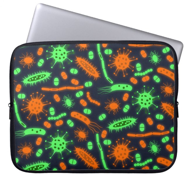 Funda Para Portátil Glowing Bacteria Microorganism toxic orange green (Frente)