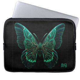 Funda Para Portátil Glowing Neon Green Teal Butterfly Art
