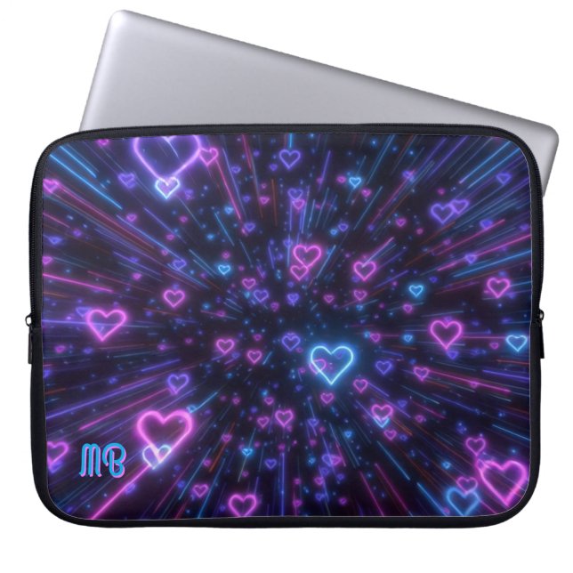 Funda Para Portátil Glowing Neon Heart Galaxy Cosmic Love Burst (Frente)