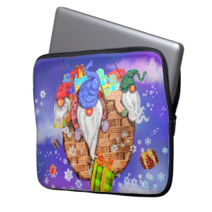 Funda Para Portátil Gnomes navidades vuelan en globo y dan regalos