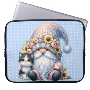 FUNDA PARA PORTÁTIL GNOMO AZUL ADORABLE CON GATITO PEQUEÑO