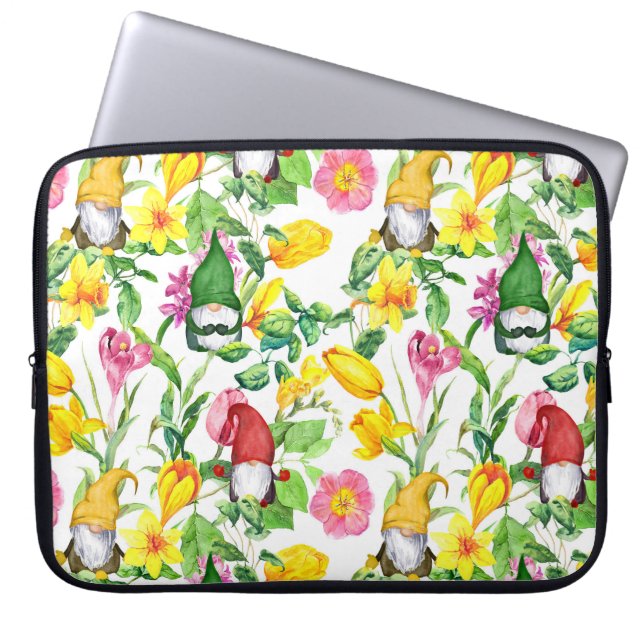 Funda Para Portátil gnomos escandinavos: acuarela floral de primavera. (Frente)