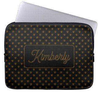 Funda Para Portátil Gold Bee Custom Name Monogram Design