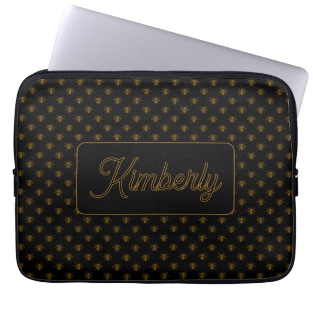 Funda Para Portátil Gold Bee Custom Name Monogram Design (Frente)