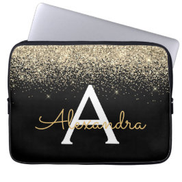 Funda Para Portátil Gold Black Luxury Purpurina Sparkle Monograma