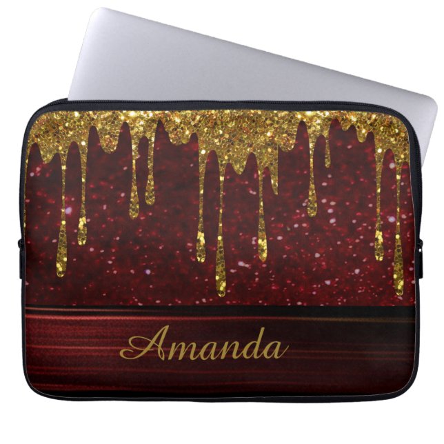 Funda Para Portátil Gold Glitter Drip Red Sparkle Electronics Bag (Frente)