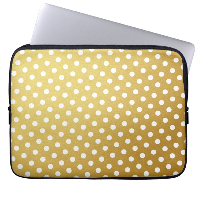 Funda para portátil Gold y White Polka Dot (Frente)