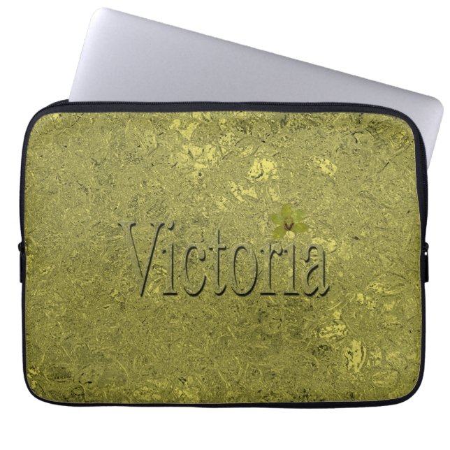 Funda Para Portátil Golden Flecks Victoria Name Design, (Frente)