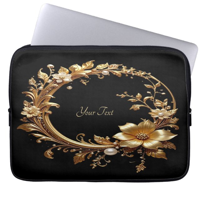Funda Para Portátil Golden Floral Ornate Frame Laptop Sleeve (Frente)