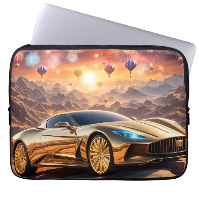 Funda Para Portátil golden luxury car in a desert landscape (Frente)