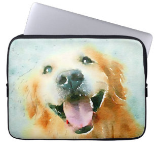 Funda Para Portátil Golden retriever sonriente en acuarela