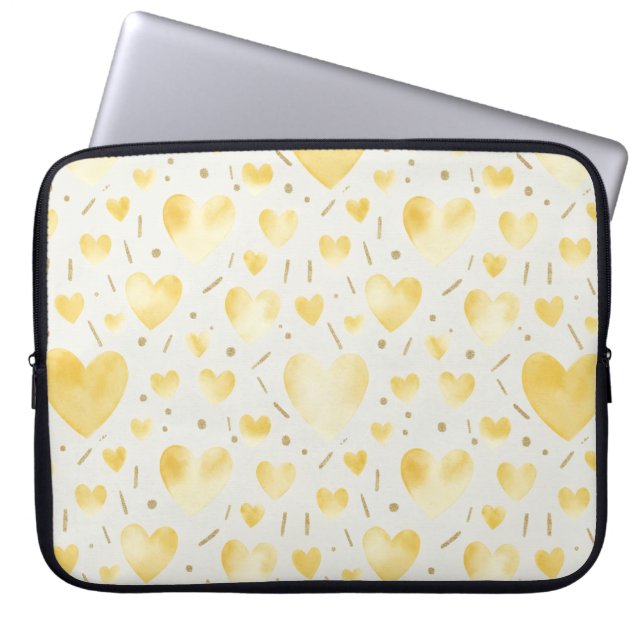 Funda Para Portátil Golden Sunshine Watercolor Hearts (Frente)