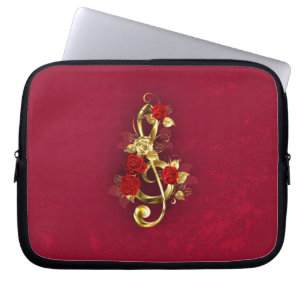 Funda Para Portátil Golden Treble Clef con flores Rosas