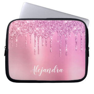 Funda Para Portátil Gorgoso oro rosa rosa y goteo de purpurina morado