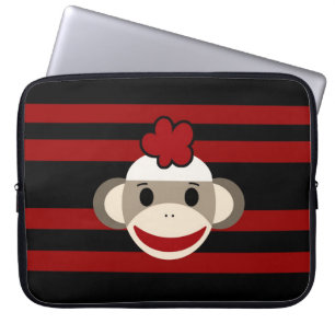 Funda Para Portátil Gorra de flor de Chica de mono de pavo negro y roj