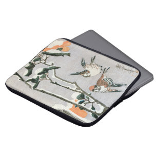 Funda Para Portátil Gorriones y camelia en nieve de Ando Hiroshige