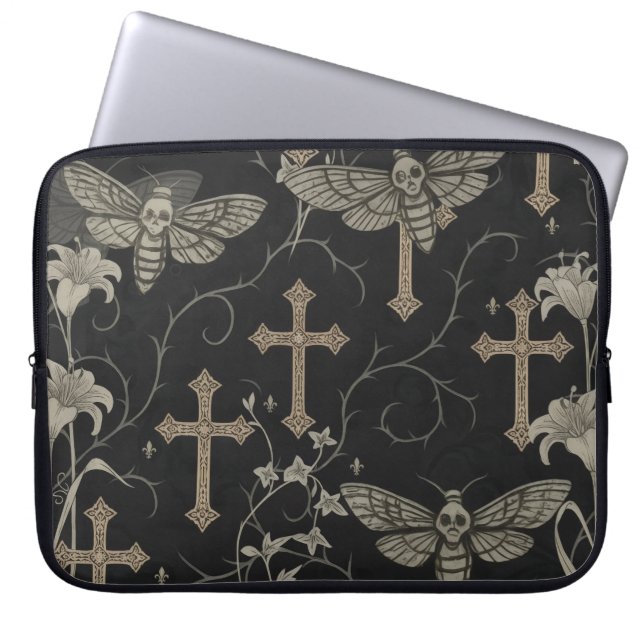 Funda Para Portátil Gothic Moth & Cross Laptop Sleeve (Frente)