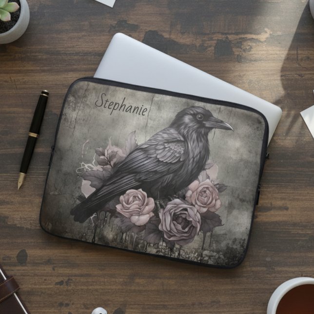 Funda Para Portátil Gothic Raven with Roses Dark (Black raven with roses personalized laptop sleeve)