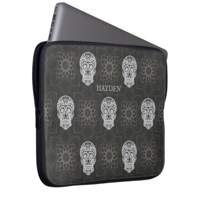 Funda Para Portátil Gothic Sugar Skull and Grey Geometric Personalised (Anverso derecho)
