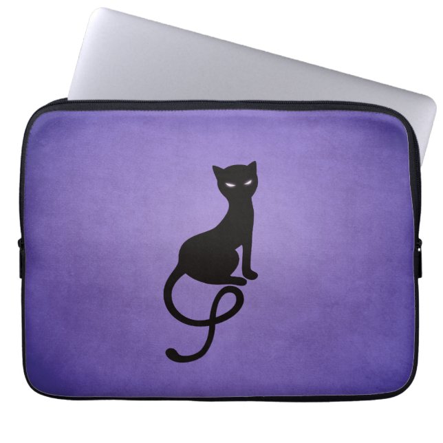 Funda Para Portátil Gótico morado de gato negro (Frente)