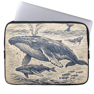 Funda Para Portátil Grabado vintage de manada de ballenas jorobadas