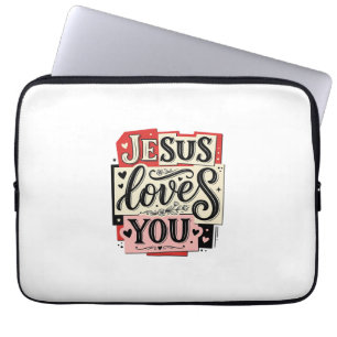 Funda Para Portátil Grabado Vintage Jesús Te Ama Tipografía Cristiana