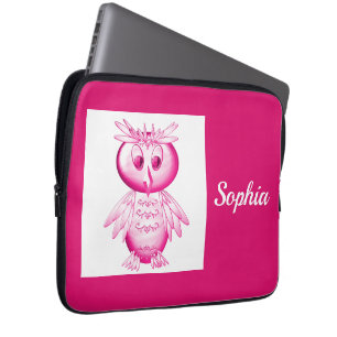 Funda Para Portátil Graciosa Lechuza Rosa Personalizada Niños