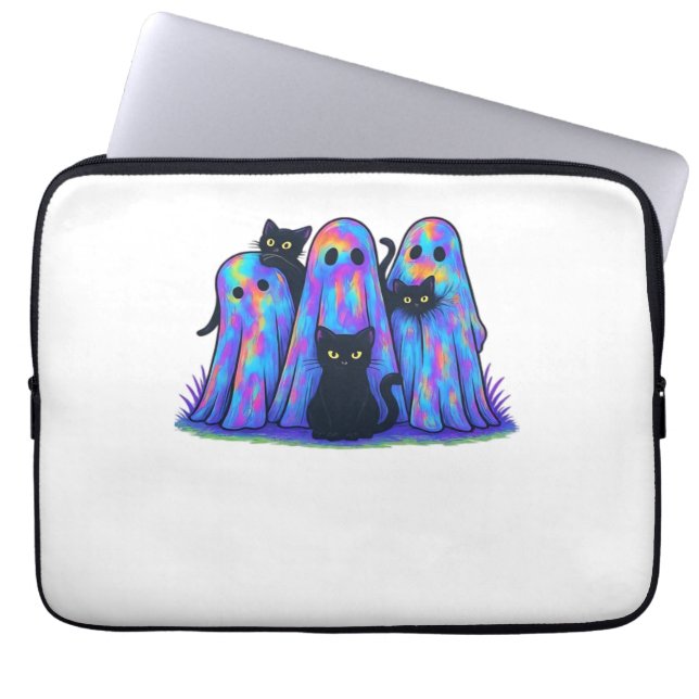 Funda Para Portátil Gracioso gato negro y fantasma Halloween esencial  (Frente)