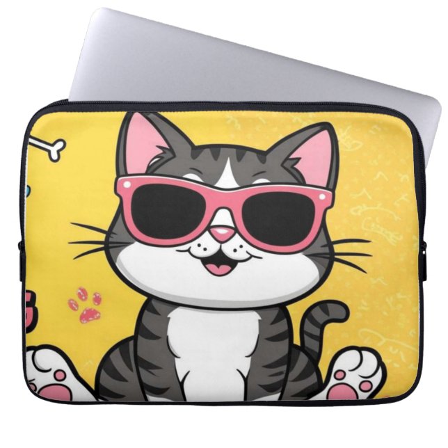 Funda Para Portátil Gracioso gato Poster Personalizado gato con gafas  (Frente)