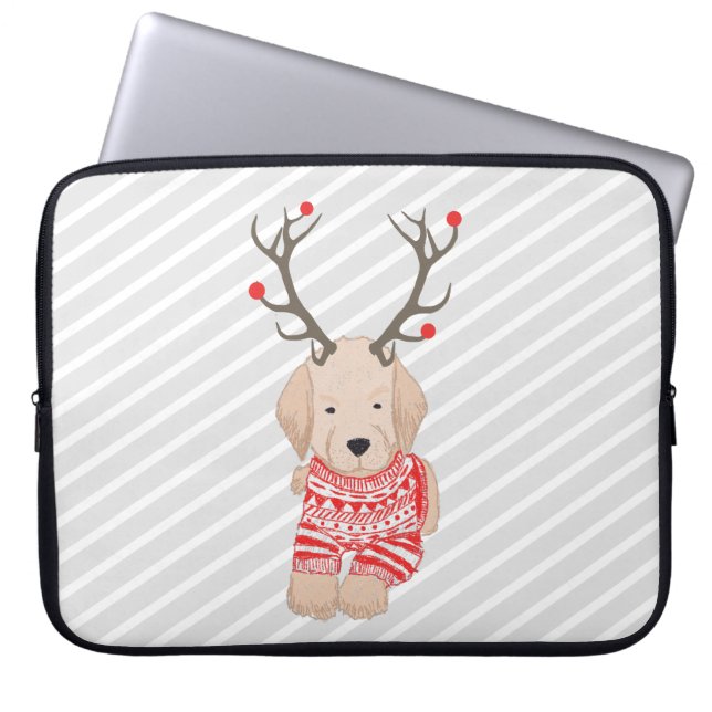 Funda Para Portátil Gracioso Golden Retriever Puppy Reindeer Antlers (Frente)