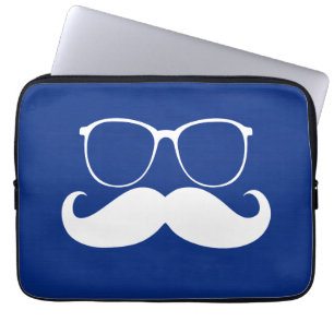 Funda Para Portátil Graciosos vasos de bigote blanco con fondo azul