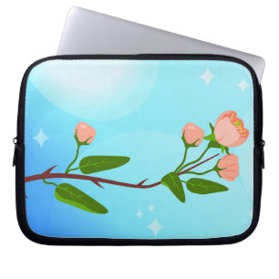 Funda Para Portátil Gradiente azul del cielo con rama de primavera flo
