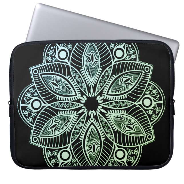 Funda Para Portátil Gradiente verde tribal exótico Mandala (Frente)