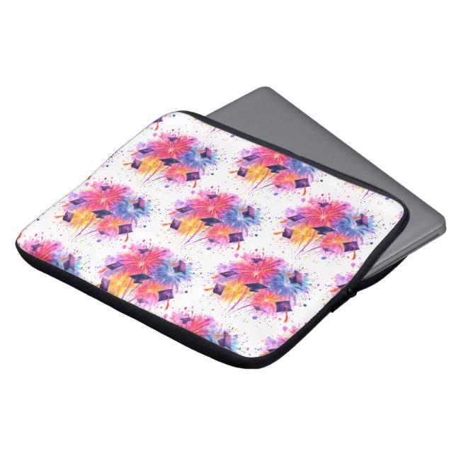 Funda Para Portátil Graduation Fireworks Pattern with Tossed Caps (Superior anverso)