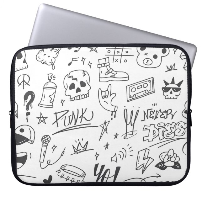 Funda Para Portátil Graffiti Doodles: Crítica de la música Punk (Frente)