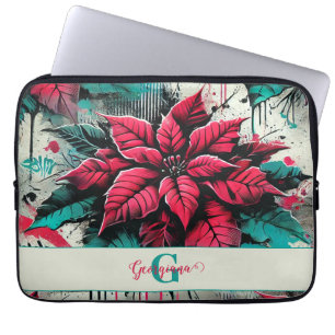 Funda Para Portátil Graffiti floral de poinsettia esponjoso personaliz