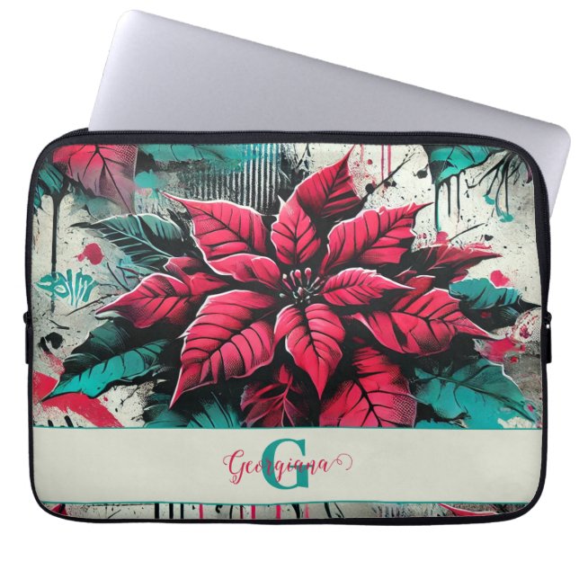 Funda Para Portátil Graffiti floral de poinsettia esponjoso personaliz (Frente)