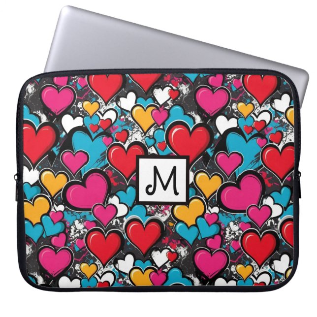 Funda Para Portátil Graffiti Hearts Street Art Bright Monogrammed (Frente)