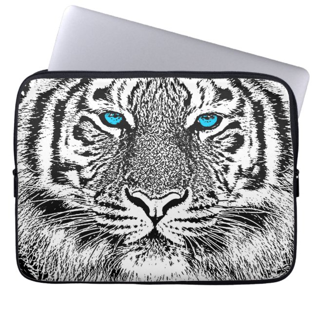Funda Para Portátil Gráfico blanco y negro del tigre de los ojos (Frente)