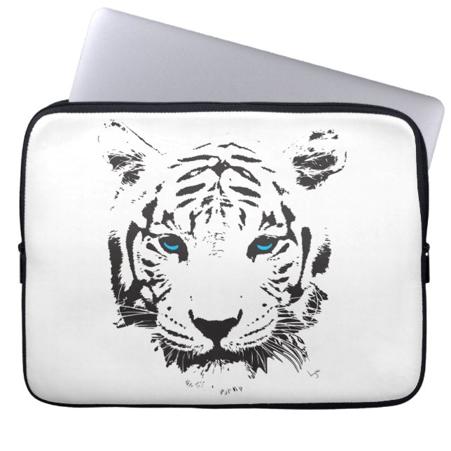 Funda Para Portátil Gráfico de ojos azules del tigre blanco (Frente)