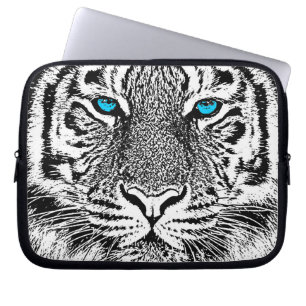 Funda Para Portátil Gráfico De Tigres De Ojos Azules Negros Y Blancos