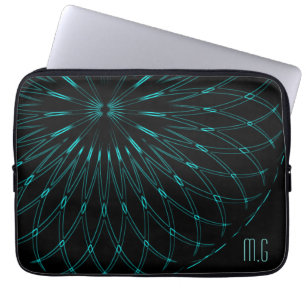 Funda Para Portátil Gráfico geométrico azul abstracto con monograma ne