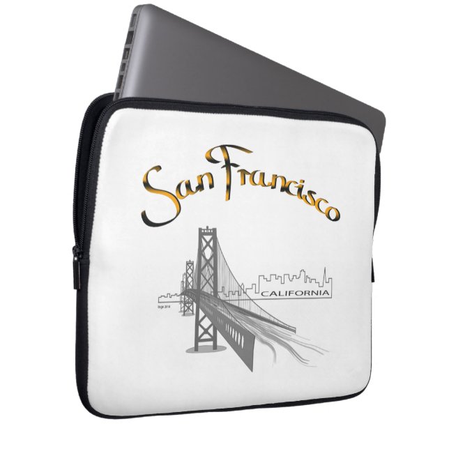 Funda Para Portátil Gráfico negro de oro del puente de San Francisco (Anverso derecho)