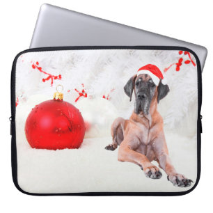 Funda Para Portátil Gran Danés Perro Sombrero Feliz Navidad Rojo Adorn