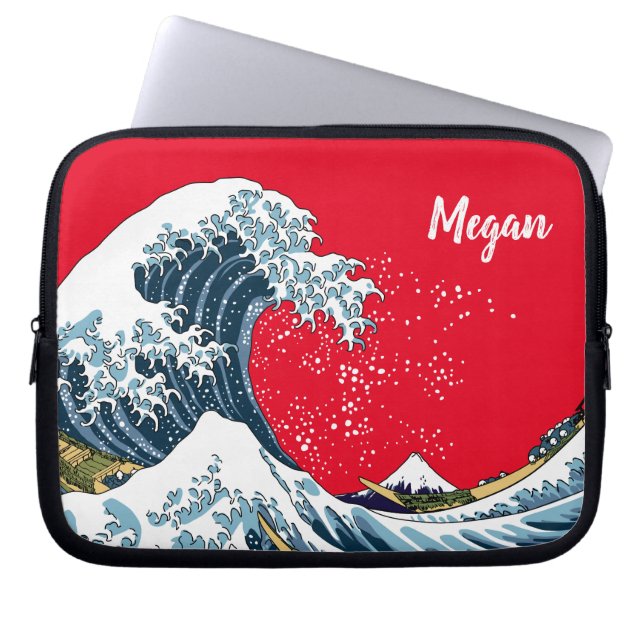 Funda Para Portátil Gran ola personalizada roja de Kanagawa (Frente)