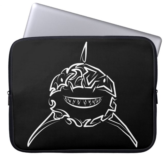 Funda Para Portátil Gran tiburón blanco y negro tribal (Frente)